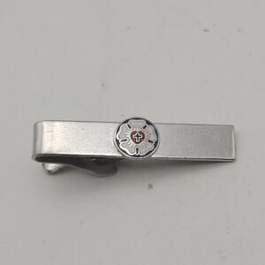 Lutheran Rose Enamel Tie Bar Clip Silver Tone 1.75in Christian Reformation Mens